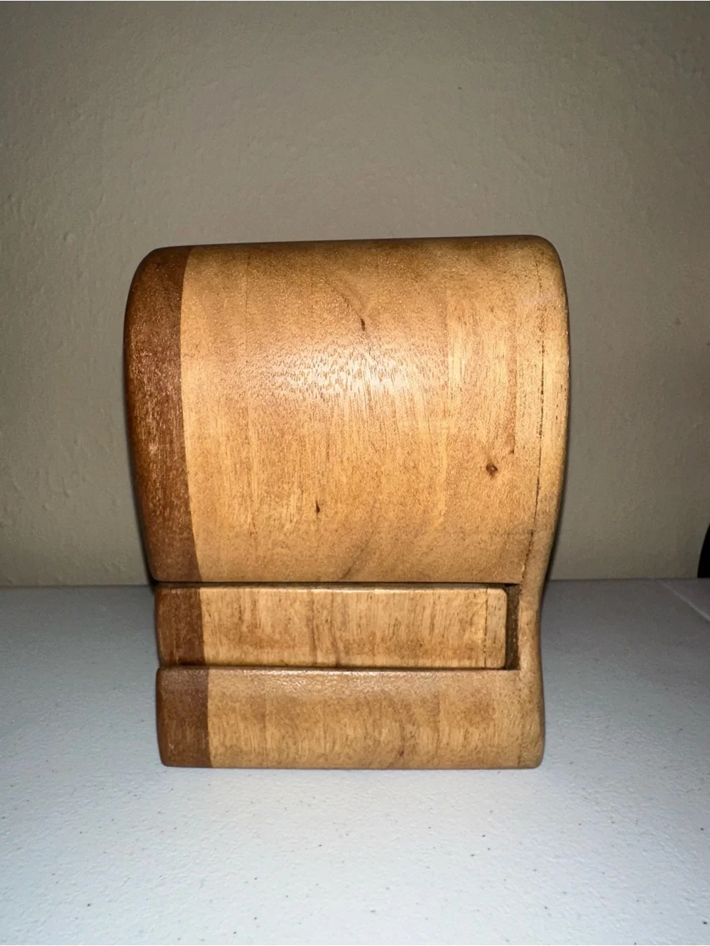 VTG abstract Small Wooden Two-Drawer Jewelry Box - Warm Brown handcarved